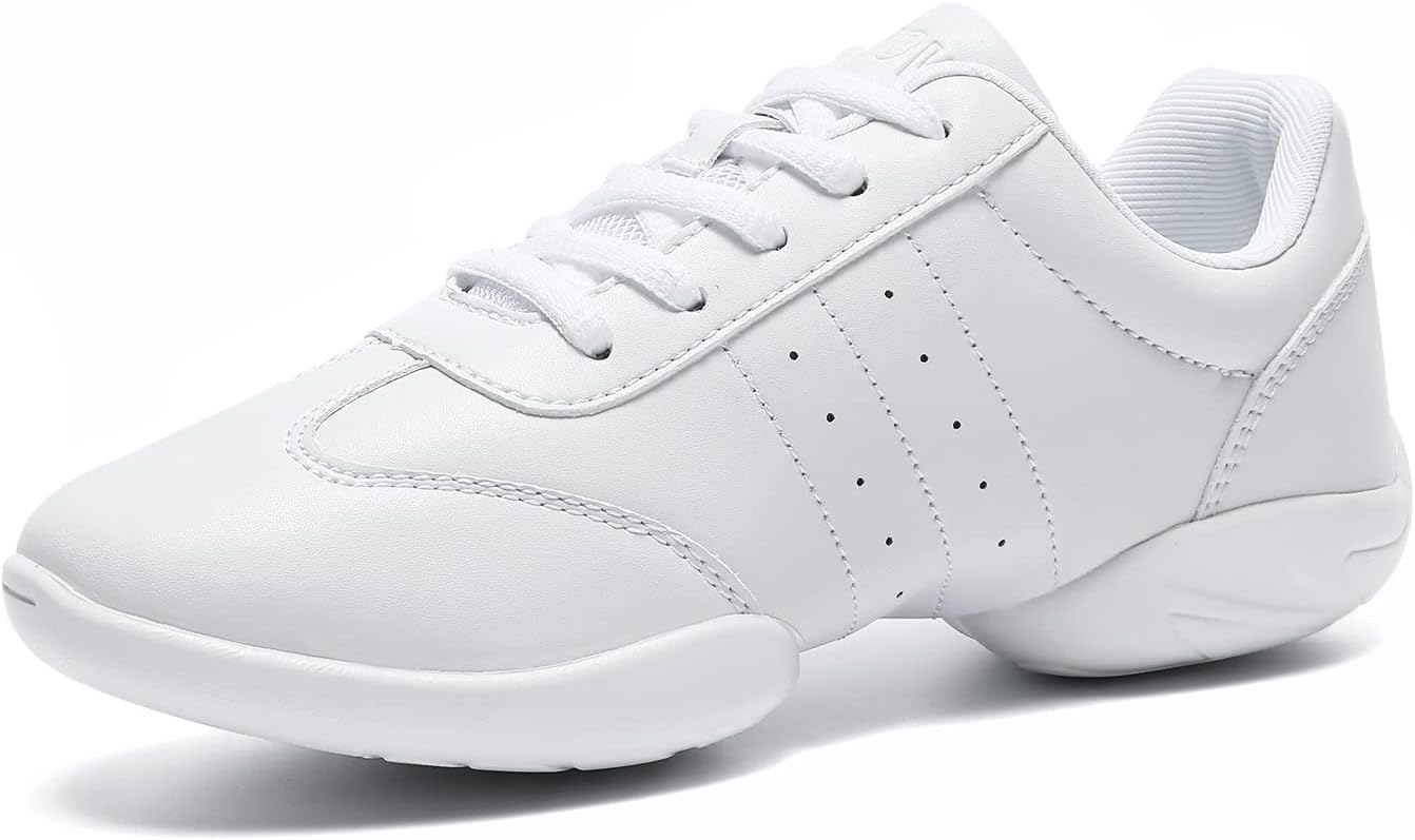 Girls White Cheerleading Shoes - Lightweight Flat Sole and Breathable Upper for Youth Training - 6 Women/5.5 Men