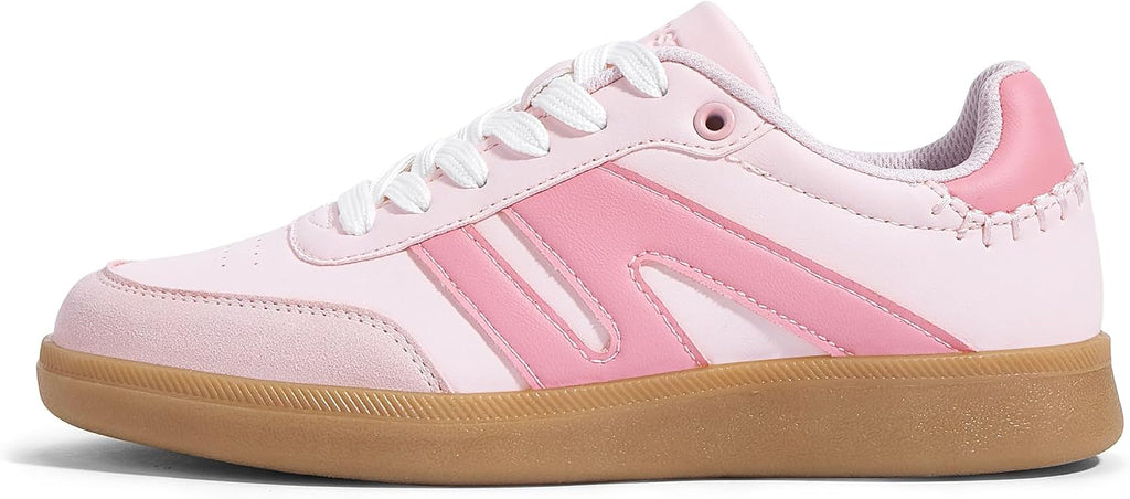 Women's Leather Retro Sneakers - Gum Rubber Sole, Low Top Cut and Anti-Slip Grip for Daily Wear - 8