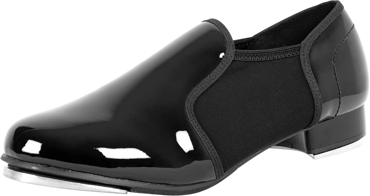 Unisex Slip-On Tap Dance Shoes - Soft Leather-Look Upper and Rubber EVA Outsole for Studio Use - 9 Women/8 Men