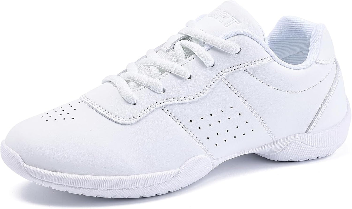 Women's and Girls White Cheer Sneakers - Soft Breathable Upper and Flat Sole for Competition - 6