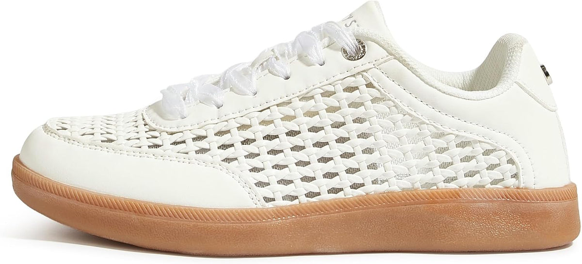 Women's Braided Raffia Sneakers - Retro Low Top Shape and Gum Sole for Casual Summer Street Wear - 6