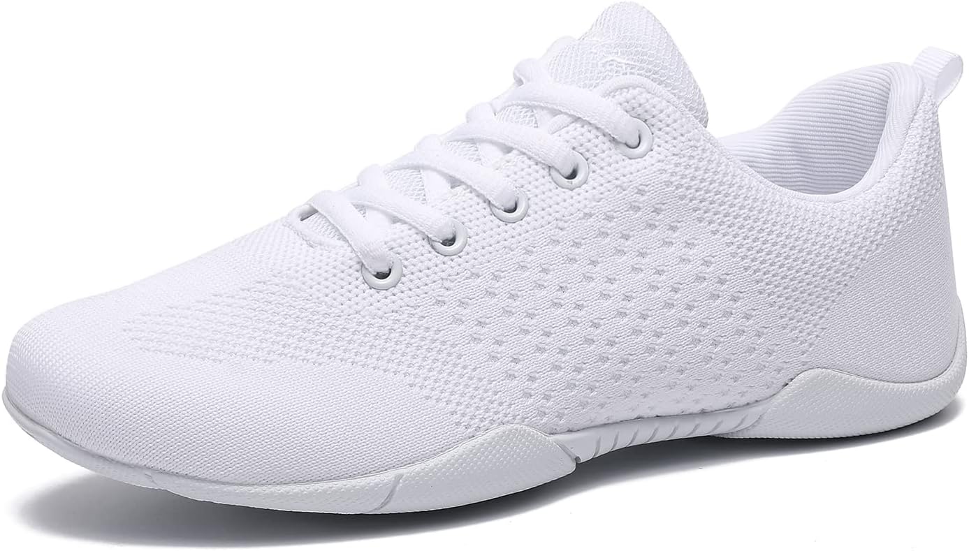 Girls White Cheerleading Shoes - Lightweight Flat Sole and Breathable Upper for Youth Training - 7
