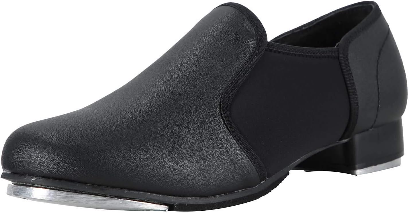 Unisex Slip-On Tap Dance Shoes - Soft Leather-Look Upper and Rubber EVA Outsole for Studio Use - 9 Women/8 Men