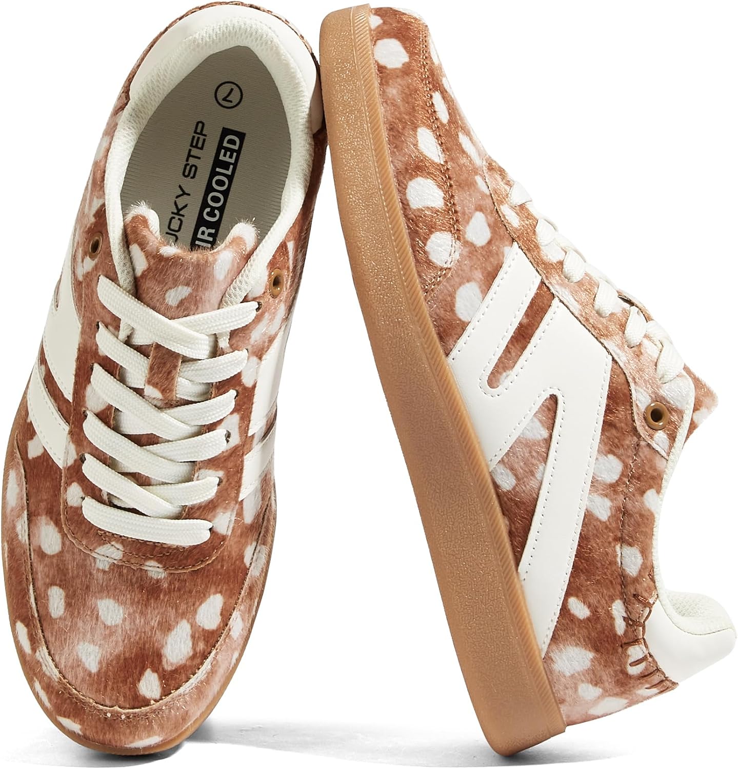 Women's Leather Retro Sneakers - Gum Rubber Sole, Low Top Cut and Anti-Slip Grip for Daily Wear - 6