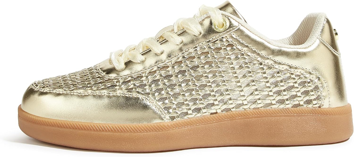 Women's Braided Raffia Sneakers - Retro Low Top Shape and Gum Sole for Casual Summer Street Wear - 6