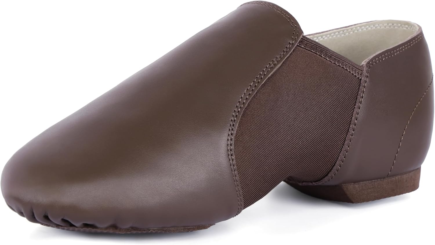 Unisex Leather Jazz Slip-On Dance Shoes - Split EVA Sole and Elastic Panels for Studio Classes - 9 Women/8.5 Men