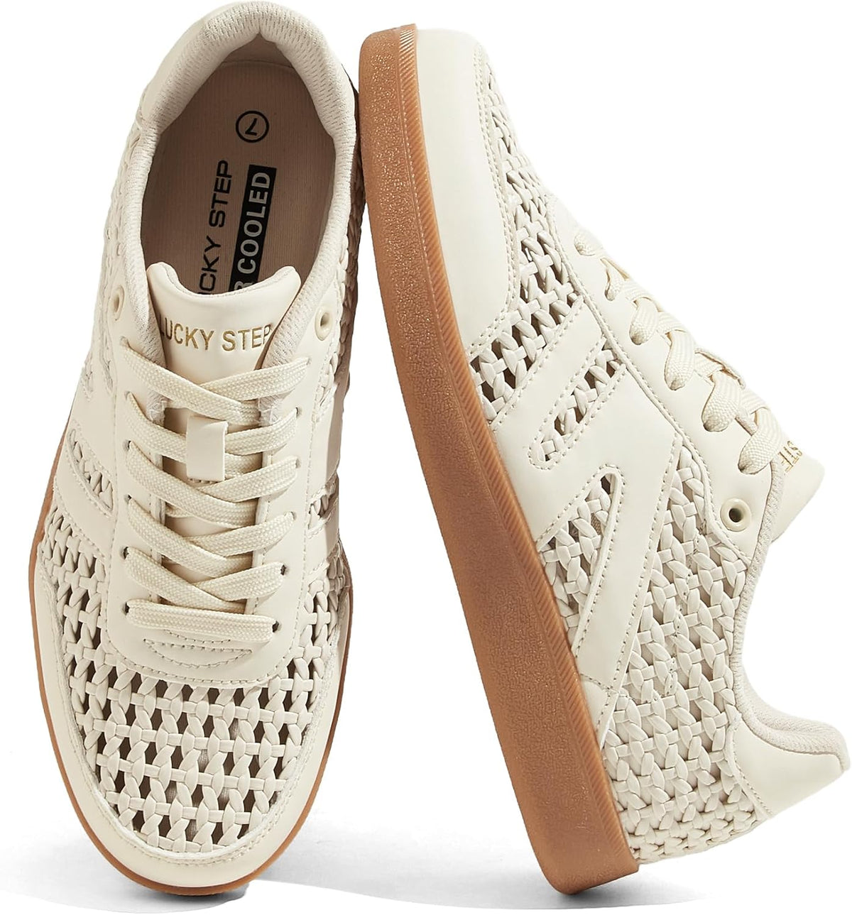 Women's Leather Retro Sneakers - Gum Rubber Sole, Low Top Cut and Anti-Slip Grip for Daily Wear - 7