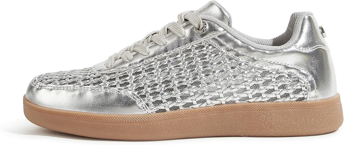 Women's Braided Raffia Sneakers - Retro Low Top Shape and Gum Sole for Casual Summer Street Wear - 6