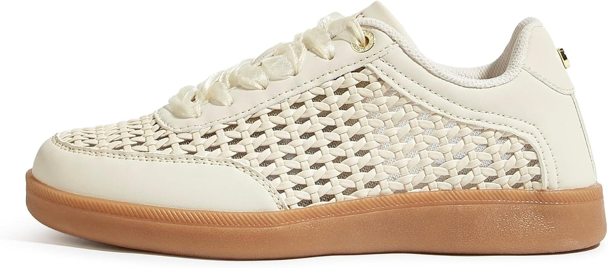 Women's Braided Raffia Sneakers - Retro Low Top Shape and Gum Sole for Casual Summer Street Wear - 6