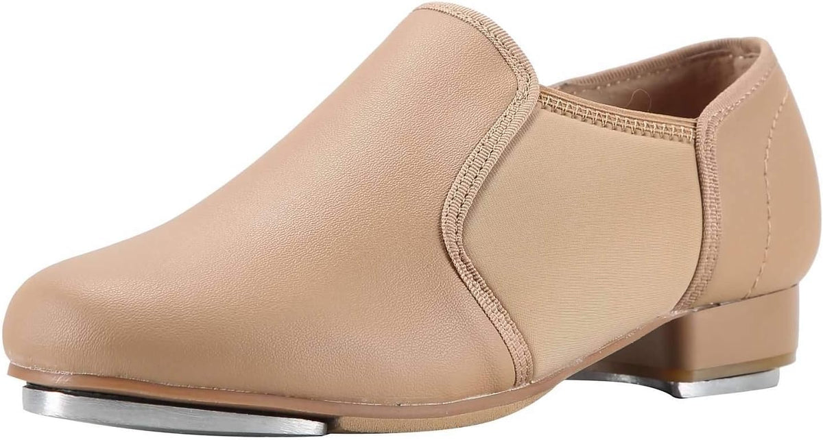 Unisex Slip-On Tap Dance Shoes - Soft Leather-Look Upper and Rubber EVA Outsole for Studio Use - 9 Women/8 Men