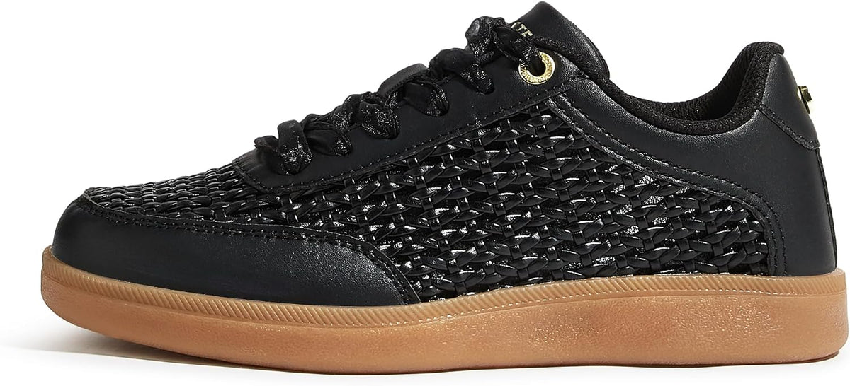 Women's Braided Raffia Sneakers - Retro Low Top Shape and Gum Sole for Casual Summer Street Wear - 6