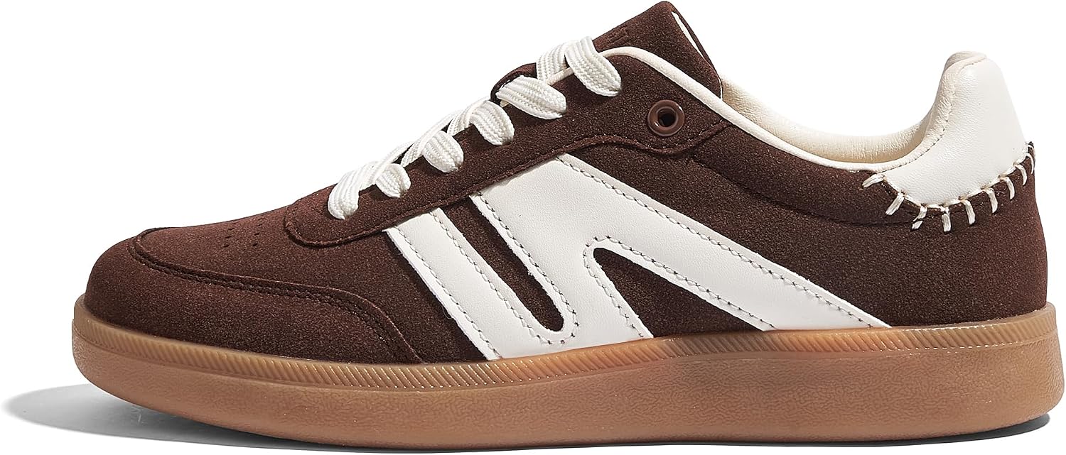 Women's Leather Retro Sneakers - Gum Rubber Sole, Low Top Cut and Anti-Slip Grip for Daily Wear - 8