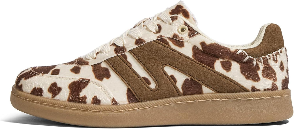 Women's Leather Retro Sneakers - Gum Rubber Sole, Low Top Cut and Anti-Slip Grip for Daily Wear - 7