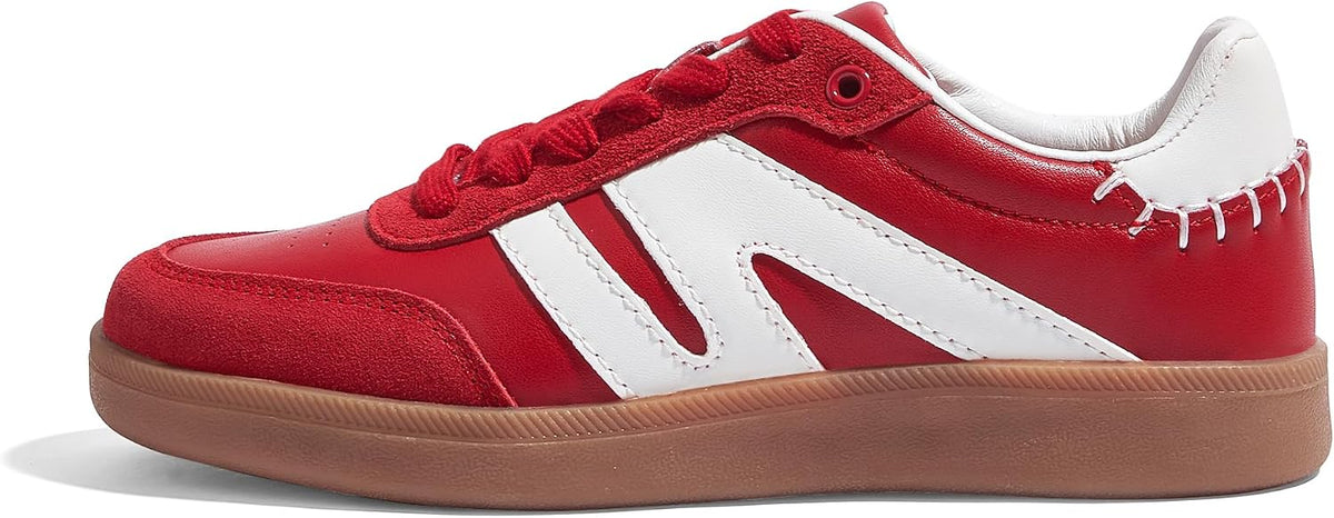 Women's Leather Retro Sneakers - Gum Rubber Sole, Low Top Cut and Anti-Slip Grip for Daily Wear - 7