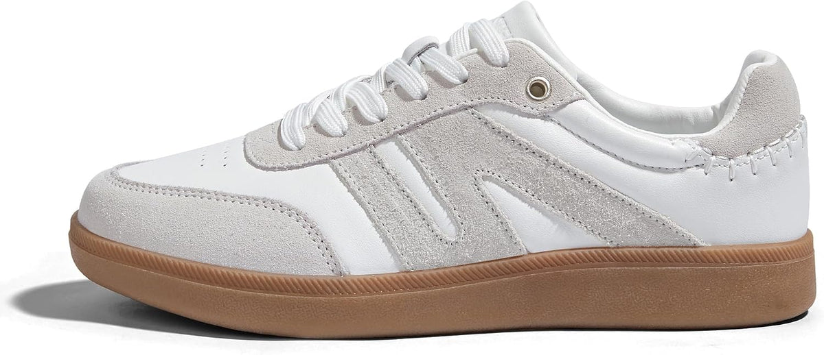 Women's Leather Retro Sneakers - Gum Rubber Sole, Low Top Cut and Anti-Slip Grip for Daily Wear - 6