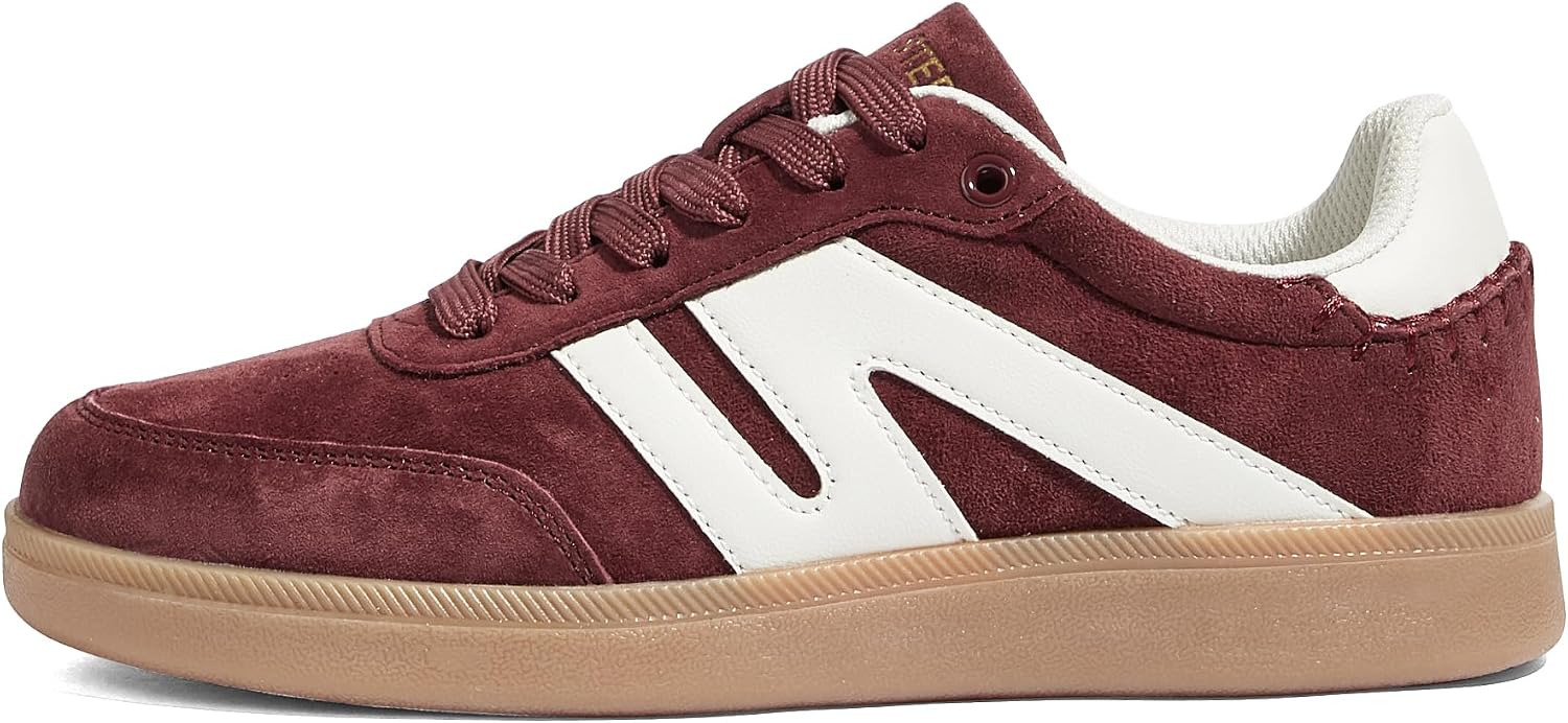 Women's Leather Retro Sneakers - Gum Rubber Sole, Low Top Cut and Anti-Slip Grip for Daily Wear - 6