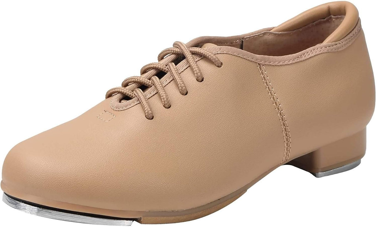 Unisex Lace-Up Tap Dance Shoes - Soft Leather-Look Upper and Rubber EVA Outsole for Practice - 9 Women/8 Men