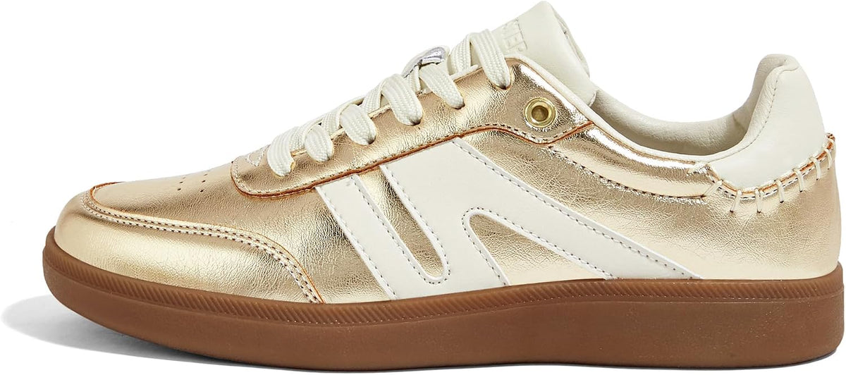 Women's Leather Retro Sneakers - Gum Rubber Sole, Low Top Cut and Anti-Slip Grip for Daily Wear - 6