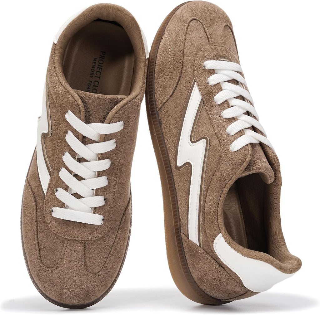 Women's Lace-Up Fashion Sneakers - Memory Foam Insole and Cushioned Collar for Casual Wear - 6
