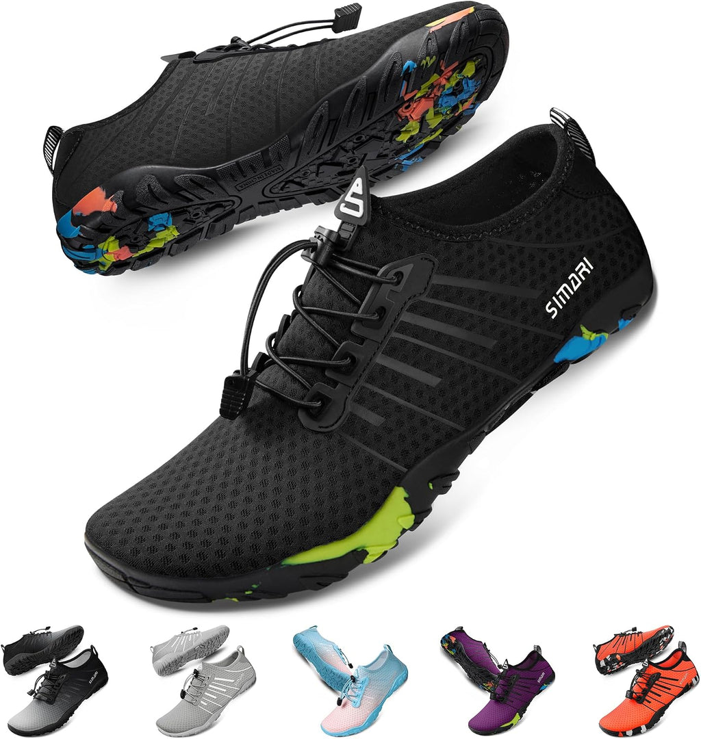Unisex Quick Dry Aqua Socks - Barefoot Water Shoes with Non-Slip Sole for Swimming and Kayaking - 8 Women/6 Men