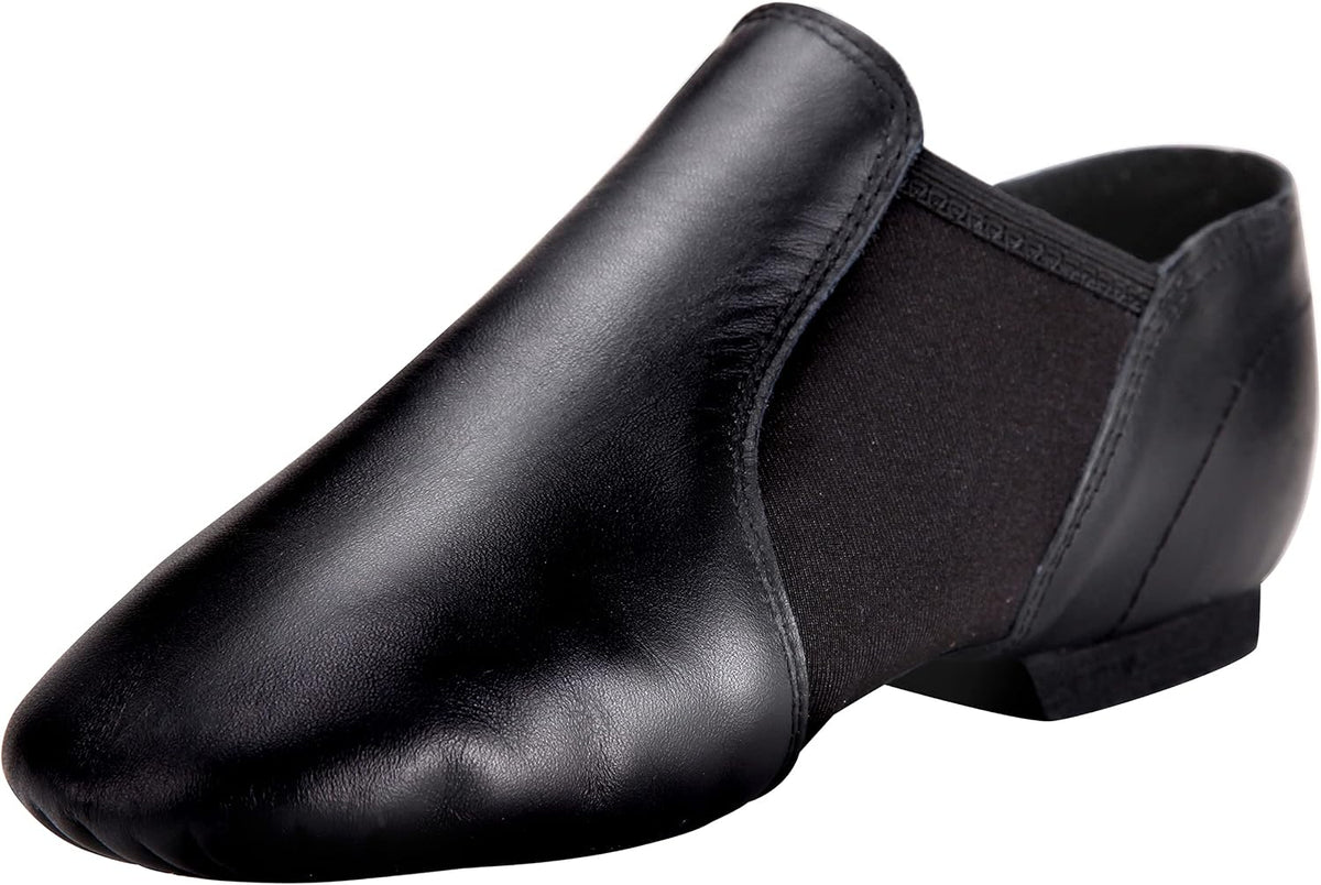 Unisex Leather Jazz Slip-On Dance Shoes - Split EVA Sole and Elastic Panels for Studio Classes - 9 Women/8.5 Men