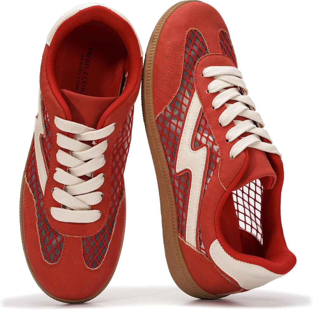 Women's Lace-Up Fashion Sneakers - Memory Foam Insole and Cushioned Collar for Casual Wear - 8