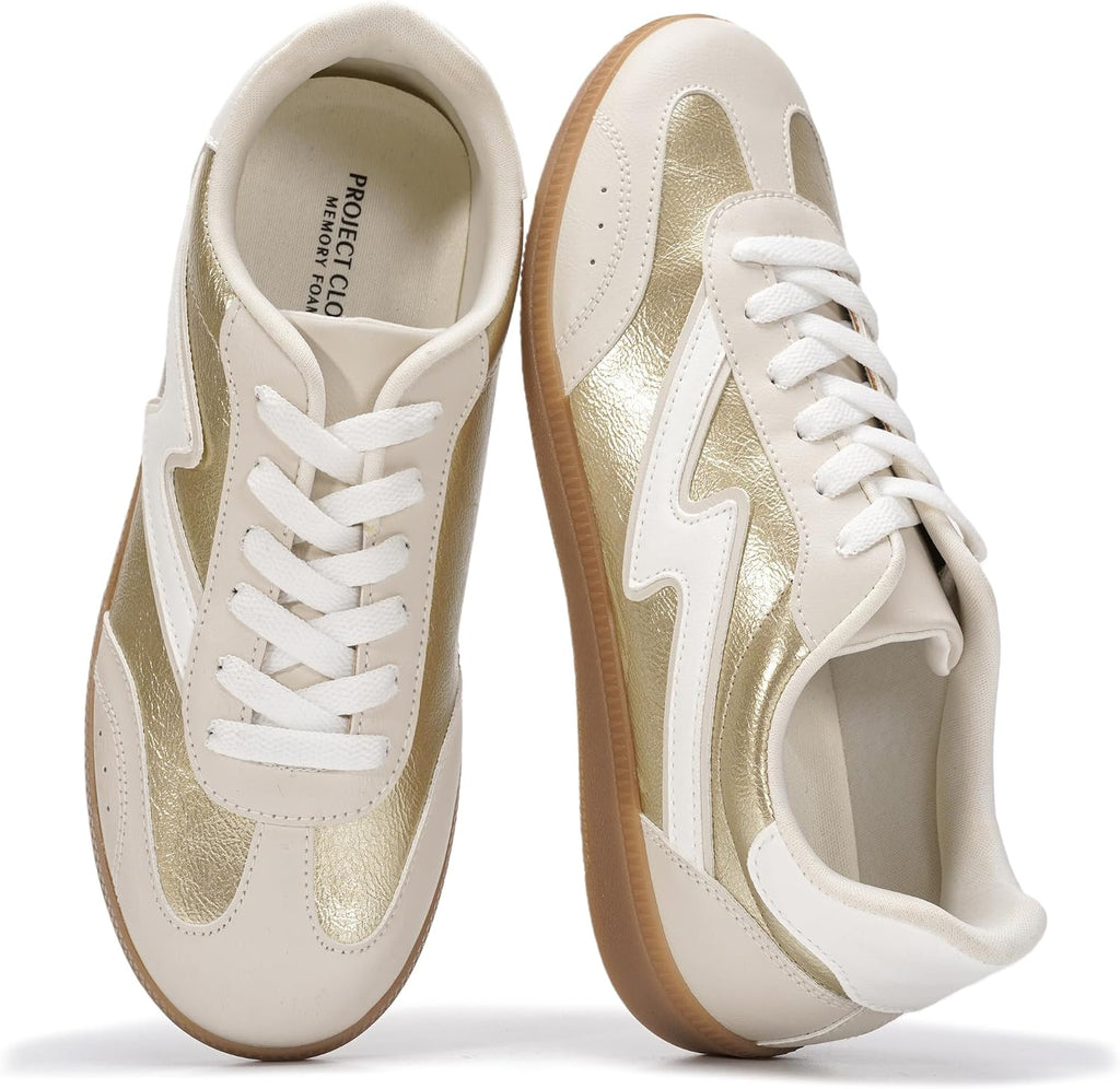 Women's Lace-Up Fashion Sneakers - Memory Foam Insole and Cushioned Collar for Casual Wear - 8