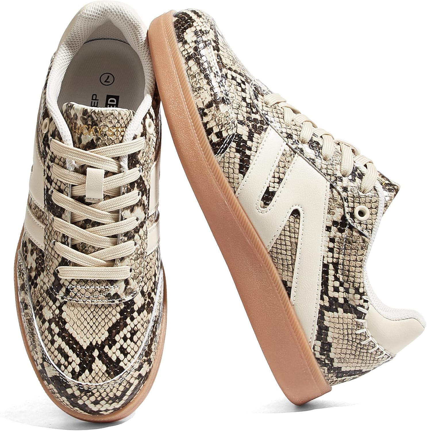 Women's Leather Retro Sneakers - Gum Rubber Sole, Low Top Cut and Anti-Slip Grip for Daily Wear - 6