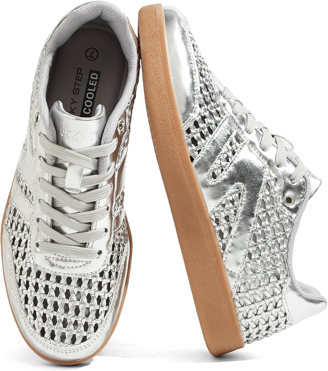 Women's Leather Retro Sneakers - Gum Rubber Sole, Low Top Cut and Anti-Slip Grip for Daily Wear - 6