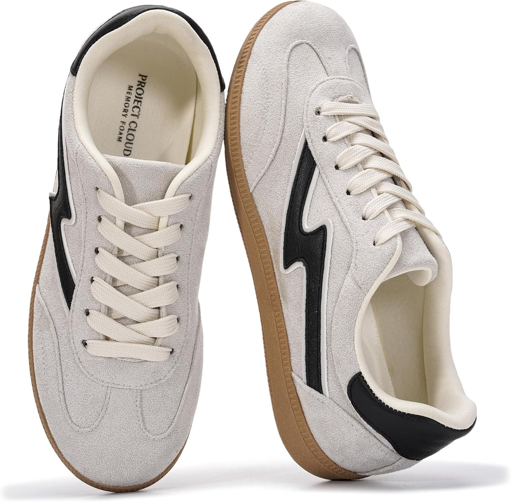 Women's Lace-Up Fashion Sneakers - Memory Foam Insole and Cushioned Collar for Casual Wear - 9