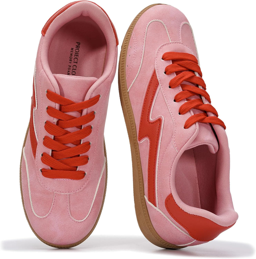 Women's Lace-Up Fashion Sneakers - Memory Foam Insole and Cushioned Collar for Casual Wear - 8